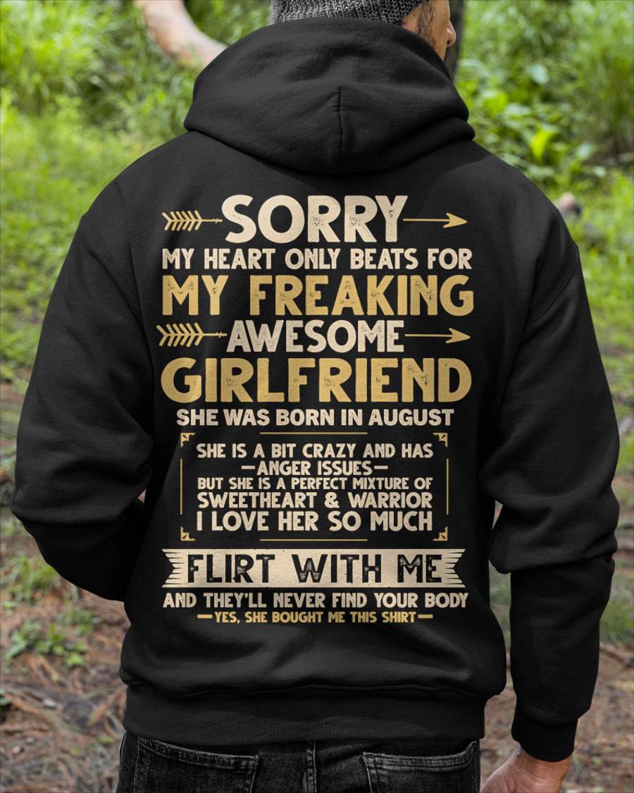 AUGUST, SORRY MY HEART ONLY BEATS FOR MY GIRLFRIEND – GIFT T SHIRT FROM WIFE FOR HUSBAND – SNOW MALE08 (SKU2602-23-08)