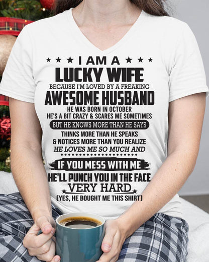 OCTOBER, I’M LOVED BY A FREAKING AWESOME HUSBAND, GIFT T SHIRT FROM HUSBAND TO WIFE - SNOW MALE10 (SKU26T-01142-10)