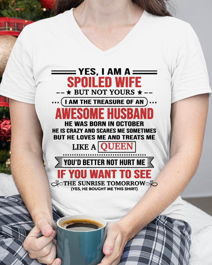 OCTOBER, I AM THE TREASURE OF AN AWESOME HUSBAND – Gift T Shirt From Husband For Wife – SNOW FEMALE10 (SKU2602-05-10)