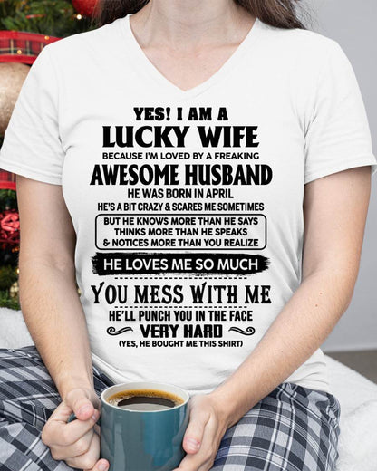 APRIL, I’M LOVED BY A FREAKING AWESOME HUSBAND GIFT T SHIRT FROM HUSBAND FOR WIFE – SNOW MALE04 (SKU26T-01196-04)