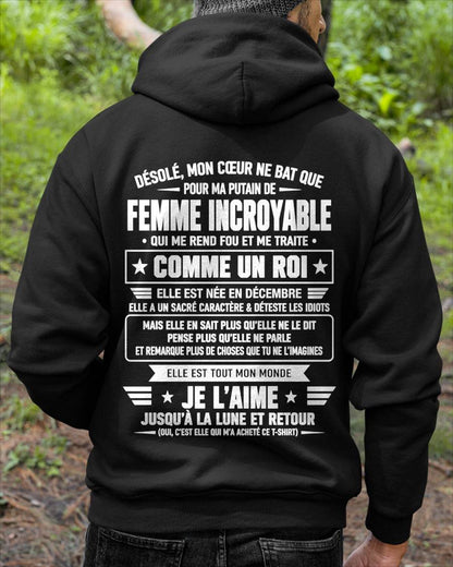 DÉCEMBRE T-SHIRT, JE L’AIME JUSQU’À LA LUNE ET RETOUR - T-SHIRT DE FEMME POUR SON MARI - SNOW12 (SKU2609-34-12)