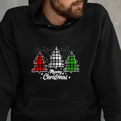 Merry Christmas Tree Xmas Buffalo Plaid Red White Green T-Shirt - Christmas Unisex T-Shirt/Hoodie/Sweatshirt - SNOW00