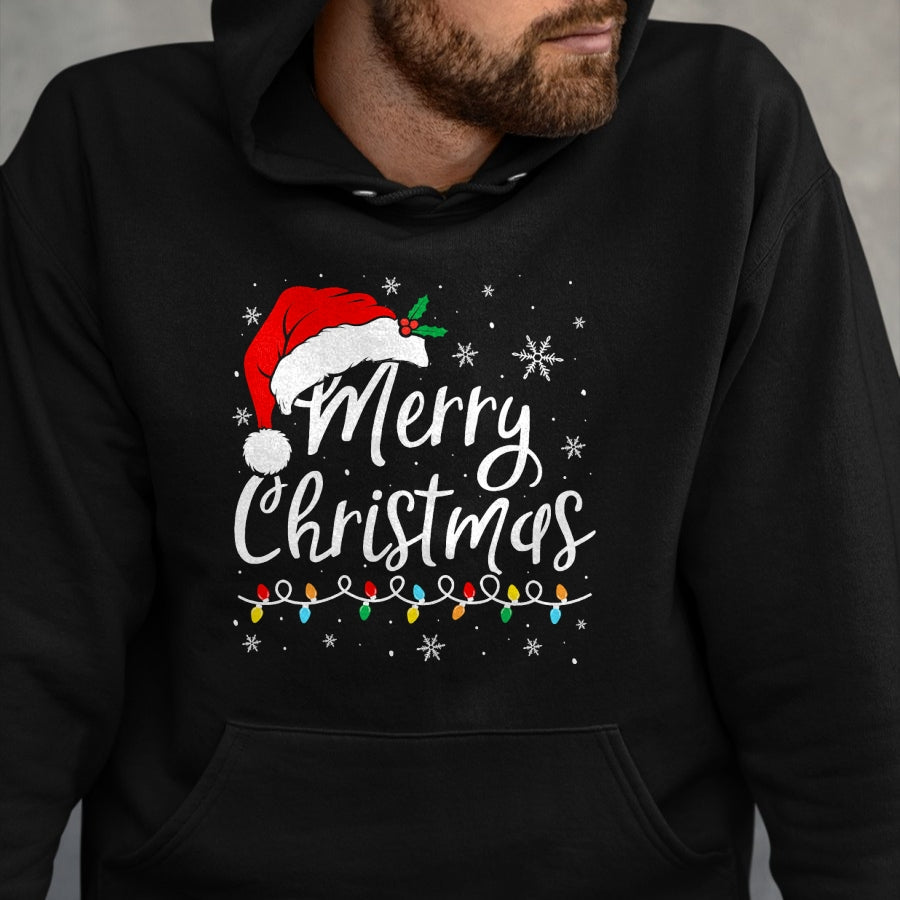 Merry Christmas Lights Santa Hat Xmas Family Matching Pajama T-Shirt - Christmas Unisex T-Shirt/Hoodie/Sweatshirt - SNOW00