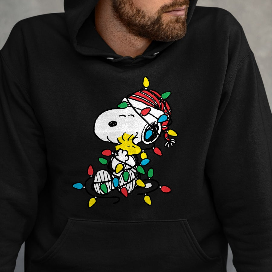 Peanuts - Snoopy Woodstock Christmas Lights T-Shirt - Christmas Unisex T-Shirt/Hoodie/Sweatshirt - SNOW00