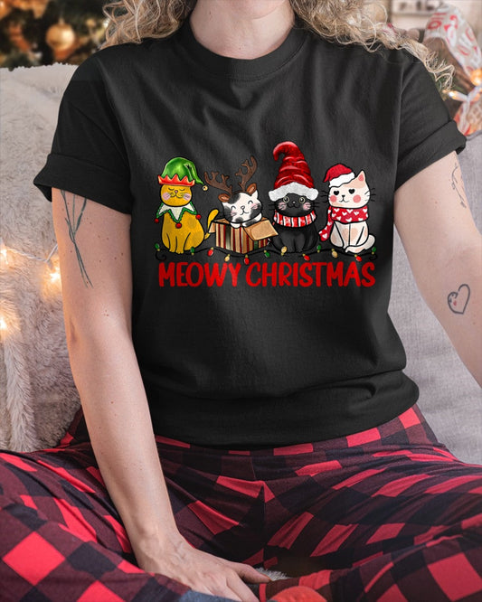 Funny Christmas Cats - Cute Kitten Cats Santa Hat Xmas T-Shirt (SKU-MRCM-9) FMA