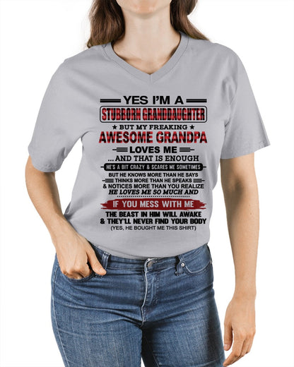 Yes I’m A Stubborn Granddaughter T-Shirt – Birthday Gift From Grandpa / Man - snow00 (SKU2607-269-00)