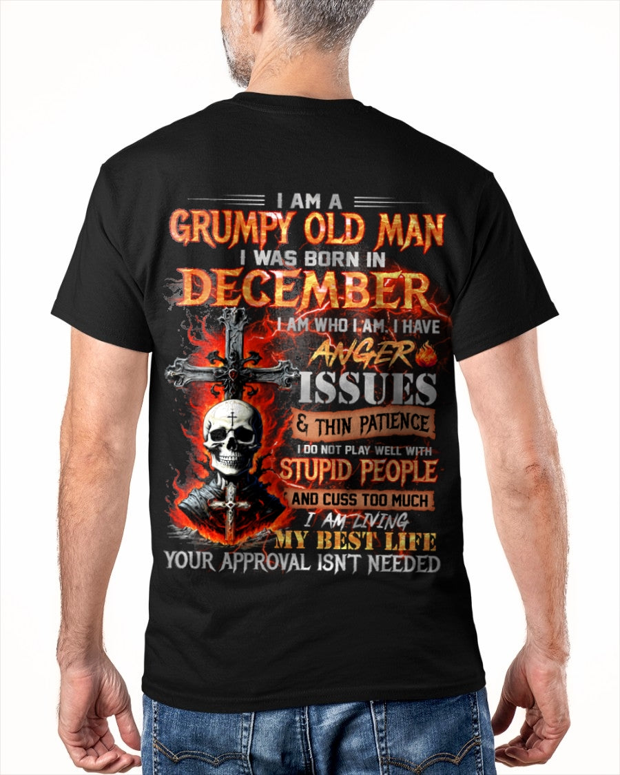 DECEMBER - GRUMPY OLD MAN T-SHIRT - FUNNY SKULL ANGER ISSUES TEE - PERFECT GIFT FOR MEN snow12 / male (SKU12-319-12)
