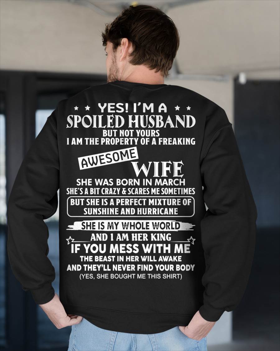 MARCH, I AM THE PROPERTY OF A FREAKING AWESOME WIFE Gift T Shirt from Wife for Husband – SNOW MALE03 (SKU12-232-03)