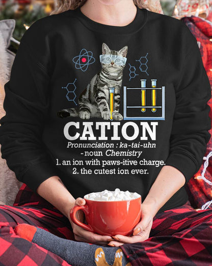 Cation - Funny Chemistry Humor Science Teacher Cat Pun T-Shirt Small