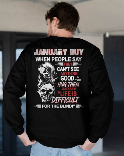 JANUARY - HUG THEM AND SAY... - BIRTHDAY T-SHIRT FOR MEN - SNOW01 (SKU12-253-01)