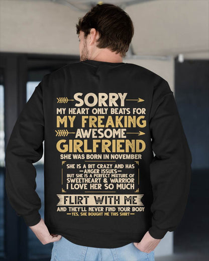 NOVEMBER, SORRY MY HEART ONLY BEATS FOR MY GIRLFRIEND – GIFT T SHIRT FROM WIFE FOR HUSBAND – SNOW MALE11 (SKU2602-23-11)