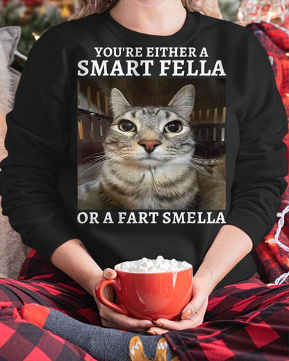 You're Either a Smart Fella or a Fart Smella Funny Cat Meme T-Shirt
