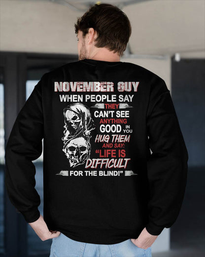 NOVEMBER -  HUG THEM AND SAY... - BIRTHDAY T-SHIRT FOR MEN - SNOW11 (SKU12-253-11)