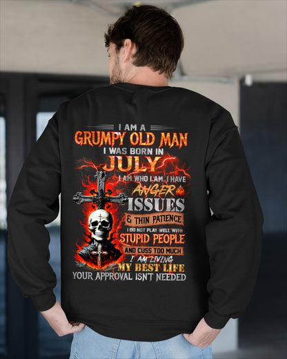 JULY - GRUMPY OLD MAN T-SHIRT - FUNNY SKULL ANGER ISSUES TEE - PERFECT GIFT FOR MEN snow07 / male (SKU12-319-07)