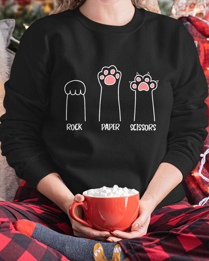 Introvert Cat Animal Rescue Pet Lover Apparel Rock Paper Scissors Hand Game Cute Paw Funny Cat T-Shirt
