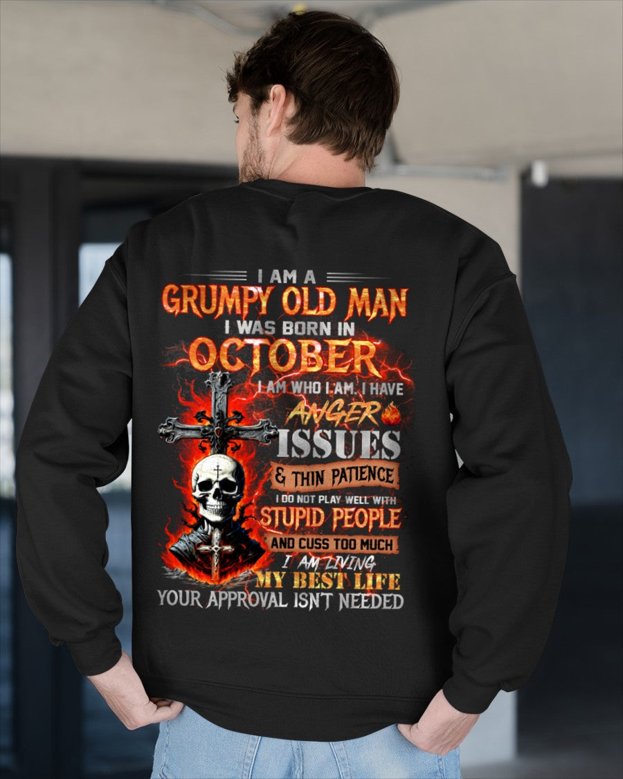 OCTOBER - GRUMPY OLD MAN T-SHIRT - FUNNY SKULL ANGER ISSUES TEE - PERFECT GIFT FOR MEN snow10 / male (SKU12-319-10)