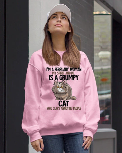 FEBRUARY - MY SPIRIT ANIMAL IS A GRUMPY CAT - BIRTHDAY SHIRT FOR WOMEN - SNOW02 (SKU12-278-02)