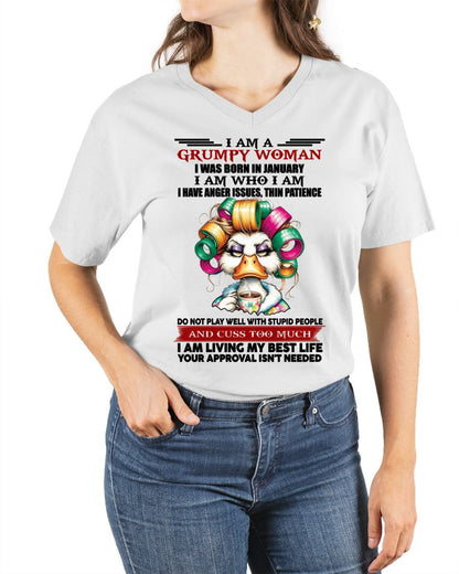 JANUARY - GRUMPY WOMAN - BIRTHDAY SHIRT FOR WOMEN - SNOW01 (SKU26T-01-22-01)