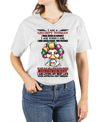 AUGUST - GRUMPY WOMAN - BIRTHDAY SHIRT FOR WOMEN - SNOW08 (SKU26T-01-22-08)