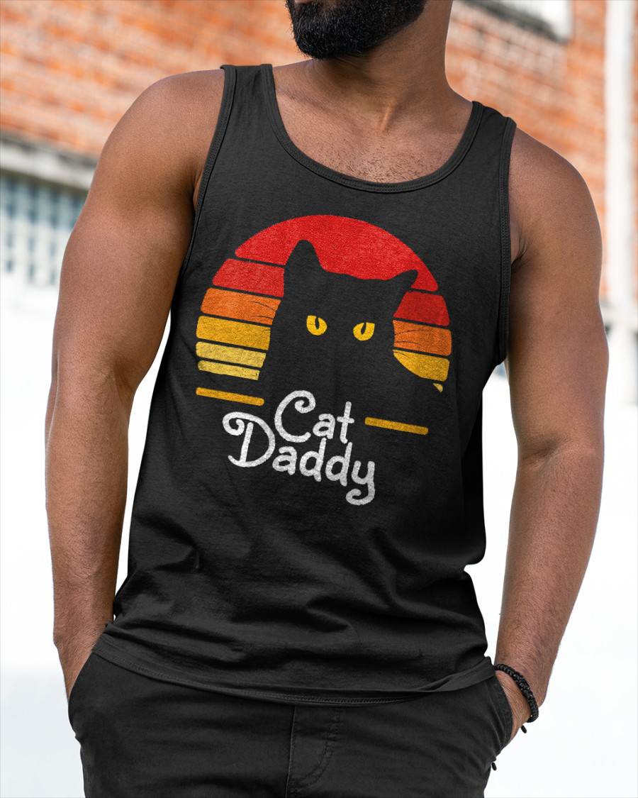 Cat Daddy Retro 70s 80s Black Cat Men Funny Cat Dad Gifts T-Shirt