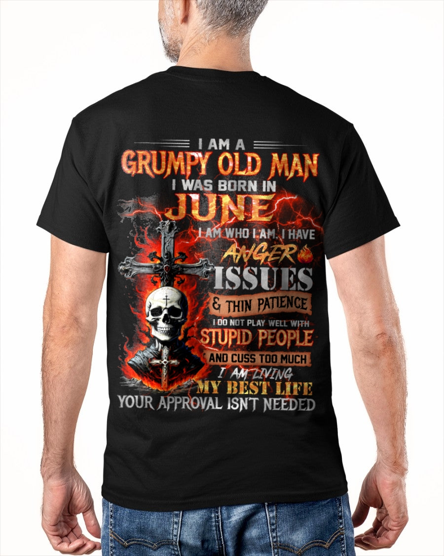 JUNE - GRUMPY OLD MAN T-SHIRT - FUNNY SKULL ANGER ISSUES TEE - PERFECT GIFT FOR MEN snow06 / male (SKU12-319-06)