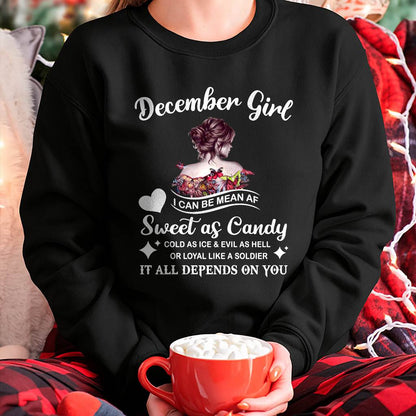 December Girl T-Shirt – Sweet As Candy, Cold As Ice - Birthday Gift for Women - SNOW12 (SKU26T-01-38-12)