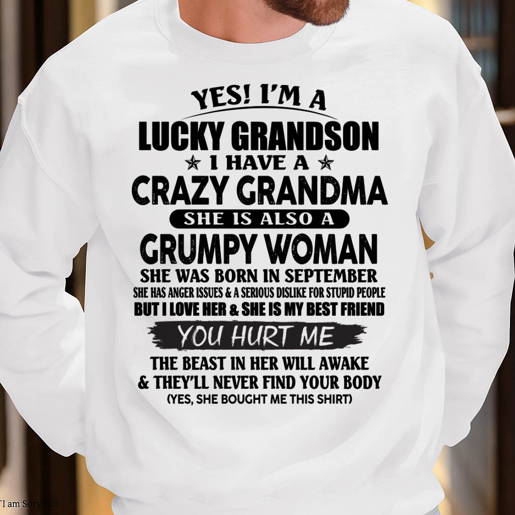 SEPTEMBER - LUCKY GRANDSON OF CRAZY GRANDMA -  PERFECT GIFT FROM GRANDMA - snow09 (SKU12-113-09)