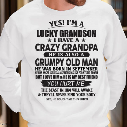 SEPTEMBER - LUCKY GRANDSON OF CRAZY GRANDPA -  PERFECT GIFT FROM GRANDPA - SNOW09 (SKU12-145-09)