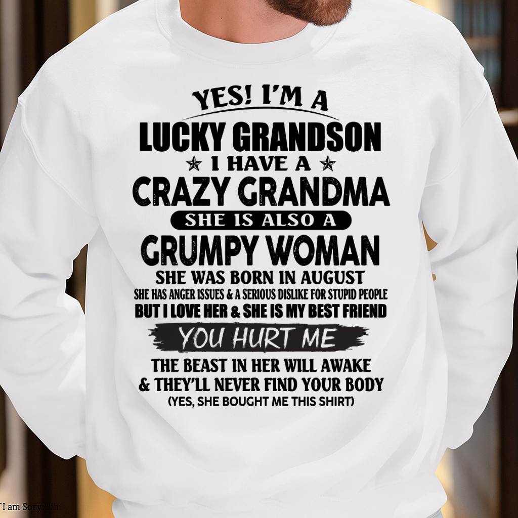 AUGUST - LUCKY GRANDSON OF CRAZY GRANDMA -  PERFECT GIFT FROM GRANDMA - snow08 (SKU12-113-08)