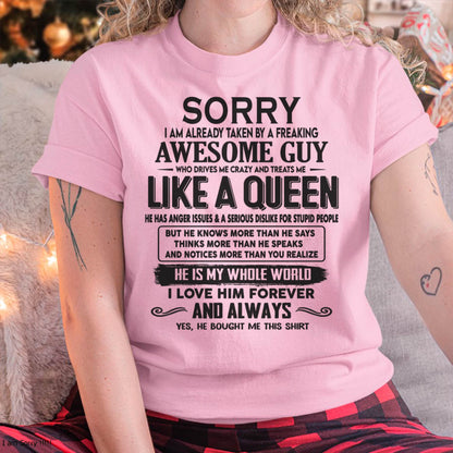 Sorry I am already taken by a freaking awesome guy - Gift for Wife From Husband - SNOW00 (SKU08-25-00)