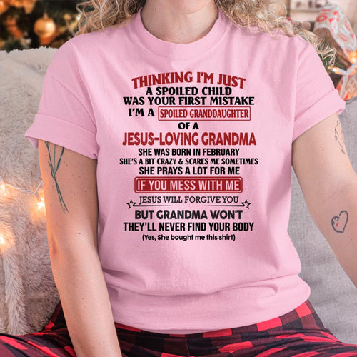 Christian Girl Shirt – Spoiled by Grandma February Edition – From Grandma to Granddaughter snow02 (SKU07-181-02)
