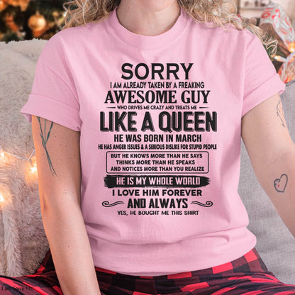 March - Sorry I am already taken by a freaking awesome guy - Gift for Wife From Husband - SNOW03 (SKU08-25-03)