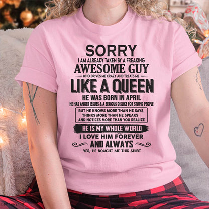 April - Sorry I am already taken by a freaking awesome guy - Gift for Wife From Husband - SNOW04 (SKU08-25-04)