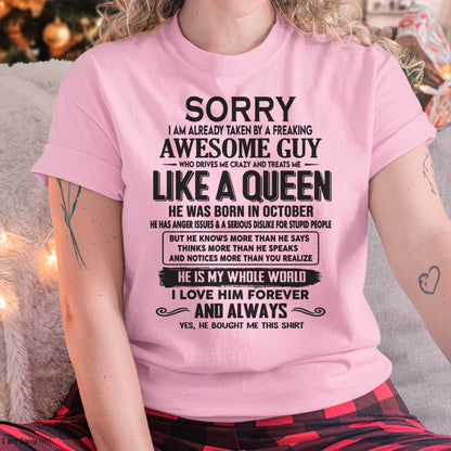October - Sorry I am already taken by a freaking awesome guy - Gift for Wife From Husband - SNOW10 (SKU08-25-10)