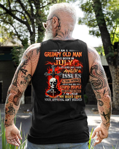 JULY - GRUMPY OLD MAN T-SHIRT - FUNNY SKULL ANGER ISSUES TEE - PERFECT GIFT FOR MEN SNOW07 (SKU12-319-07)