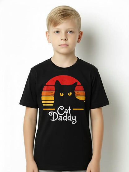 Cat Daddy Retro 70s 80s Black Cat Men Funny Cat Dad Gifts T-Shirt