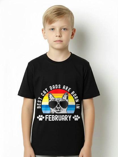 Best Cat Dads Born In February Retro Birthday Men Cat Daddy T-Shirt