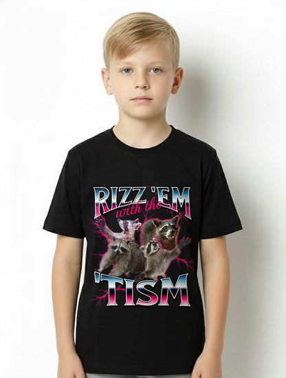 Autism Funny Rizz Em with The Tism Meme Autistic Racoon T-Shirt