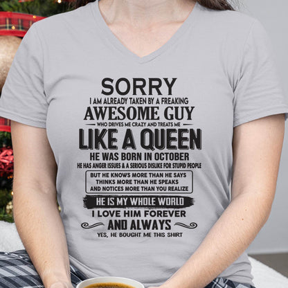 October - Sorry I am already taken by a freaking awesome guy - Gift for Wife From Husband - SNOW10 (SKU08-25-10)