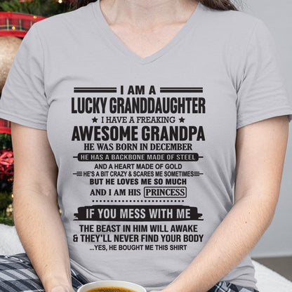 I Am A Lucky Granddaughter T-Shirt – Birthday Gift From December Grandpa / Man - snow12 (SKU11-122-12)