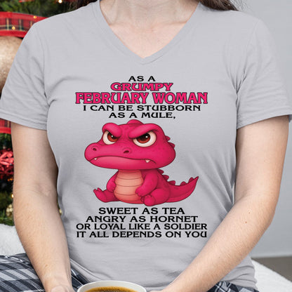 Born in February – Grumpy Woman Quote Funny Alligator Design, Stubborn Sweet Angry Loyal – FMA SNOW02 (SKU09-31-02)
