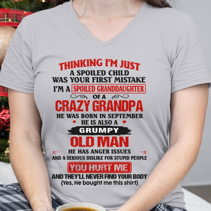Spoiled Granddaughter of a Crazy Grandpa Shirt – Birthday Gift from September Grandpa / Man - snow09 (SKU12-200-09)